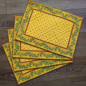 Tissus Toselli Olive Branch Placemats Yellow Quilted Reversible French Country